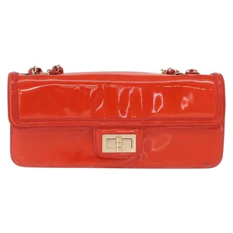 Chanel Mademoiselle Lock Flap Quilted Lambskin Orange Patent_Leather Handbag (Pre-Owned)