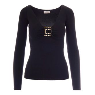 Elisabetta Franchi Dames, Tops, Zwart, Maat: S Viscose