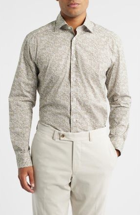 Jack Victor Lincoln Floral Stretch Cotton Button-Up Shirt in Sage at Nordstrom, Size Xx-Large