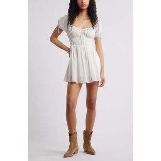 BP. Puff Sleeve Smocked Waist Cotton Sundress in White Blanc at Nordstrom, Size Medium