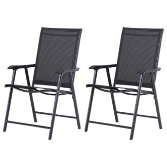 OUTSUNNY Conjunto De 2 Sillas Plegables Con Reposabrazos Para Jard&iacute;n O Terraza Carga 110 Kg Negro