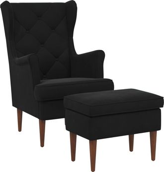 vidaXL Sill&oacute;n Con Pouf 2 Uds. Negro Terciopelo Vidaxl