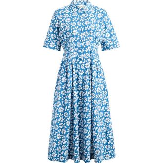 Seasalt Cornwall Organic Cotton Midi Shirtdress in Bold Cornflower Sailboats at Nordstrom, Size 10 Us