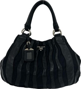 Prada Black Nylon Leather Handbag Tote Bag (Pre-Owned)