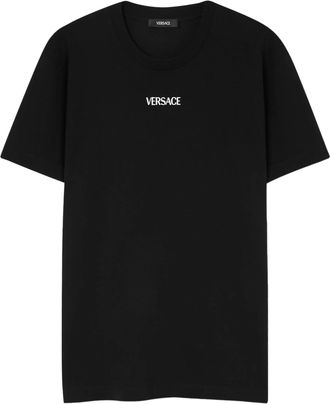 Versace Black Minimalist Embroidered Logo Cotton T-shirt