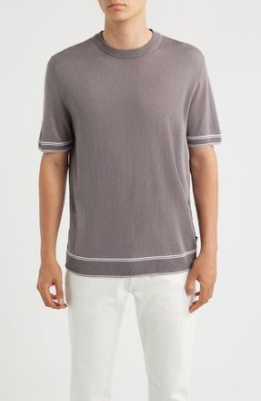 BOSS Norberto Linen Blend Short Sleeve Sweater in Medium Purple at Nordstrom, Size Xx-Large