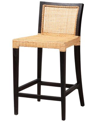 Baxton Studio Lingga Modern Bohemian Mahogany & Rattan Counter Stool