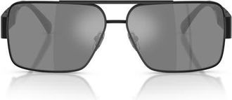 Versace 61mm Rectangular Sunglasses in Matte Black /Mirror Silver at Nordstrom