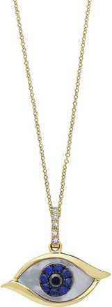 Effy 14K Yellow Gold Pave Diamond & Mother of Pearl Evil Eye Pendant Necklace - 0.07 ctw in Black at Nordstrom Rack