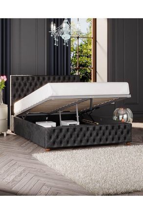 Laurence Llewelyn-Bowen Seren Ottoman Storage Bed in Mirazzi Velvet Fabric, Custom Made in Black | Size: King