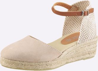 Heine Keilsandalette HEINE, Damen, Gr. 35, beige, Leder, Rindsleder, Veloursleder, Schuhe Keilsandalette