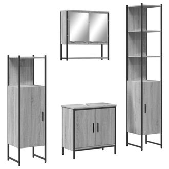vidaXL Vidaxl - Set De Muebles De Ba&ntilde;o 4 Pzas Madera Contrachapada Gris Sonoma