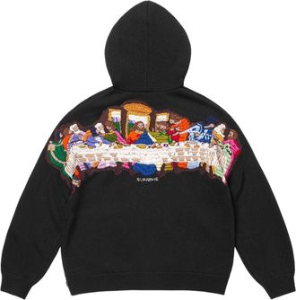 SUPREME Last Supper Embroidered Zip Up Hooded Sweater Black SS25SK28-BLACK