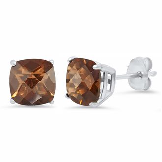 MAX + STONE Sterling Silver or Gold 8mm Cushion Cut Gemstone Birthstone Stud Earrings