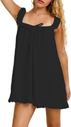 Generic Women Lace Trim Mini Dress Ruffle Flowy Babydoll Cami Dress Boho Spaghetti Strap Loose Slip Dresses