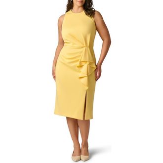 Adrianna Papell Ruffle Sleeveless Sheath in Warm Sun at Nordstrom, Size 14W