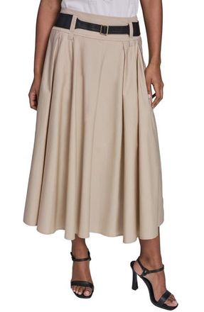 Karl Lagerfeld Belted Pleated Midi Cotton A-Line Skirt in French Beige at Nordstrom, Size 14