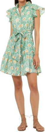 Oliphant Ruffle Collar Button Mini Dress In Mughal Green