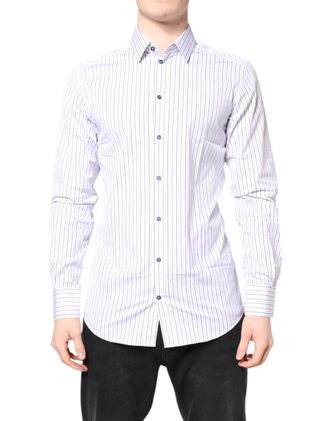 Dolce & Gabbana White Stripes GOLD Cotton Formal Mens Shirt