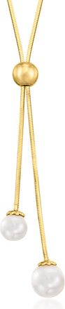 Ross-Simons Italian 6-8mm Cultured Pearl Lariat Necklace in 18kt Gold Over Sterling