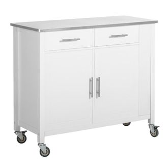 SoBuy Carrito de cocina con encimera en acero inoxidable metal blanco