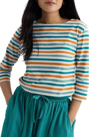 Seasalt Cornwall Sailor Stripe Three-Quarter Sleeve Organic Cotton Top in Tri Mini Cornish Deep Dive at Nordstrom, Size 10 Us