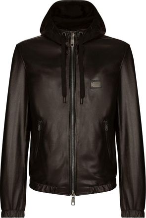 Dolce & Gabbana logo-tag hooded leather jacket - men - Lambskin/Rayon - 50 - Black