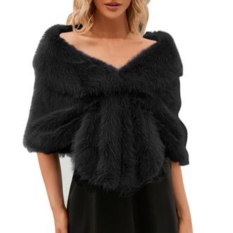 Generic Faux Fur Shawl Winter Wedding Wraps Women Bridal Stole Bridesmaids Shrug Wraps Bridal Stole 1920s Flapper Cape Fancy Dress Gatsby Custum for Winter Pa
