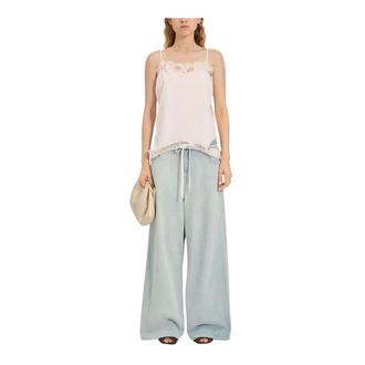 Maison Margiela Tops, Dames, Roze, M, Katoen, Top met kanten afwerking