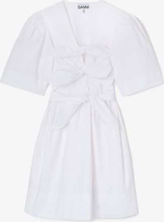 Ganni White Cotton Mini Dress - Size 34 Organic