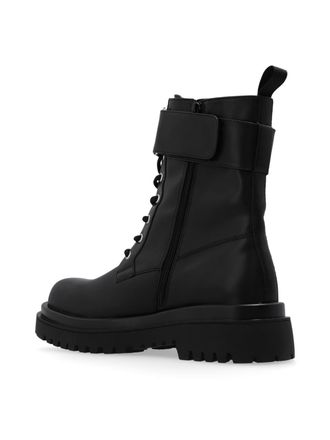 Versace Womens Drew Logo Combat Boots Black Shoes >