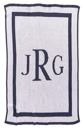 Butterscotch Blankees Classic Monogram Personalized Stroller Blanket in White/Navy at Nordstrom, Size Small