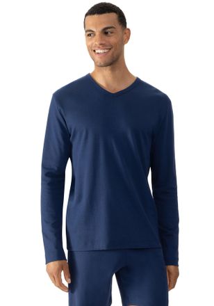 Mey Langarmshirt MEY Solid Night, Herren, Gr. XXL, blau (neptune), Jersey, Obermaterial: 100% Baumwolle, bequem h&uuml;ftbedeckend, V-Ausschnitt, Shirts Langar