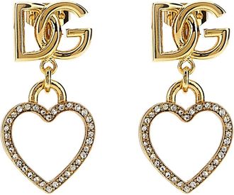 Dolce & Gabbana Accessoires, Dames, Geel, ONE Size, Logo en Hart Stud Oorbellen