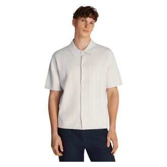Calvin Klein Moderne Jacquard Mesh Shirt - Heren - Korte mouwen Overhemden - Grijs - S - Polyester - Overhemden