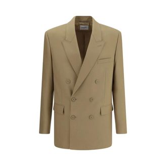 Saint Laurent Kostuums, Heren, Beige, M, Wol, Klassieke Wollen Blazer Jas met Revers