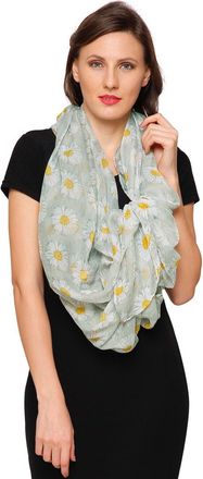 World of Shawls Daisy Print Ladies Celebrity Style Long Scarves Maxi Scarf, Stole, Wrap, Sarong, shawls (Silver)