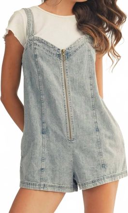 Lovlov Retro Vintage Faded Washed Zip-Up Denim Jumpsuit In Blue