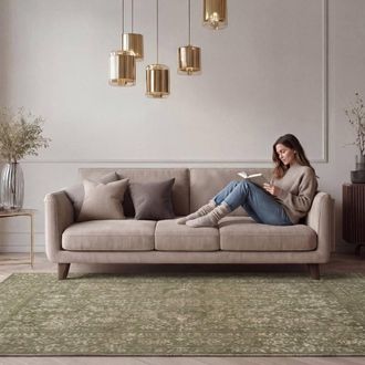 Kukoon Green Living Room Area Rug Traditional Floral Medallion Hallway Runner | Size: 240 cm x 330 cm
