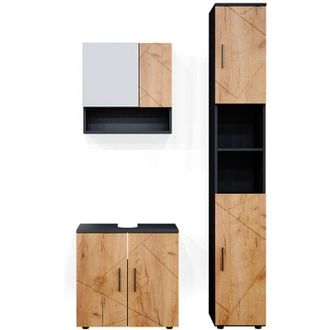 Vicco Set mobili bagno Irma, Quercia dorata/antracite, 3 parti, con colonna