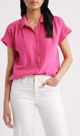Beach Lunch Lounge Devin Gauze Shirt in Hot Pink at Nordstrom, Size X-Small