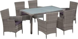 vidaXL Set De Comedor De Jard&iacute;n 7 Pzs Y Cojines Rat&aacute;n Sint&eacute;tico Gris Vidaxl