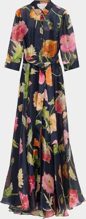 Carolina Herrera Floral Silk Chiffon Belted Trench Gown