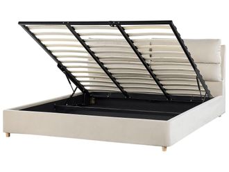 Beliani Cama matrimonial de tejido beige 180x200