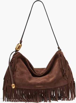 DKNY Velvet Suede Fringe Large Shoulder in Chocolate at Nordstrom