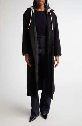 Cinq &agrave; Sept Vander Hooded Longline Coat in Black/Heather Grey at Nordstrom Rack, Size Xx-Small