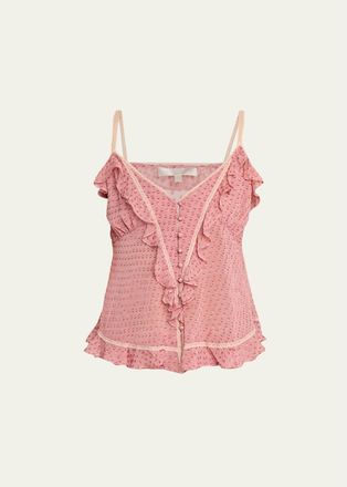 LoveShackFancy Temperance Fil Coupe Lace-Trim Ruffled Cami