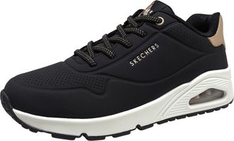Skechers Womens Uno - Shimmer Away Sneaker, Black Durabuck Rose Gold Duraleather Trim, 5.5 UK