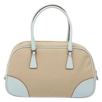 Prada Bauletto Canvas With Leather Beige Canvas Bag (Pre-Owned)
