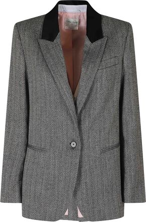 Forte_Forte Black Velvet Collar Chevron Polyester-Blend Blazer